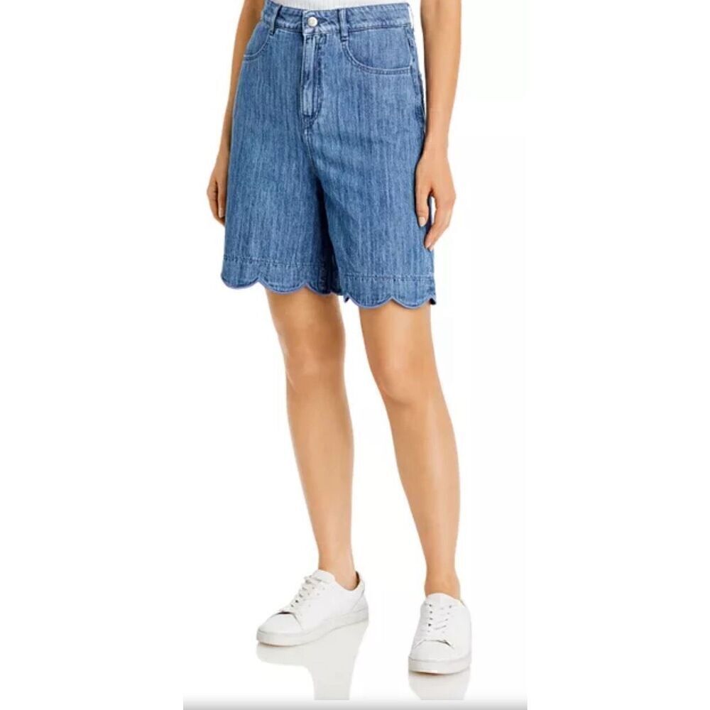 BOSS Scalloped Hem Denim Shorts in Blue NWT Size 28